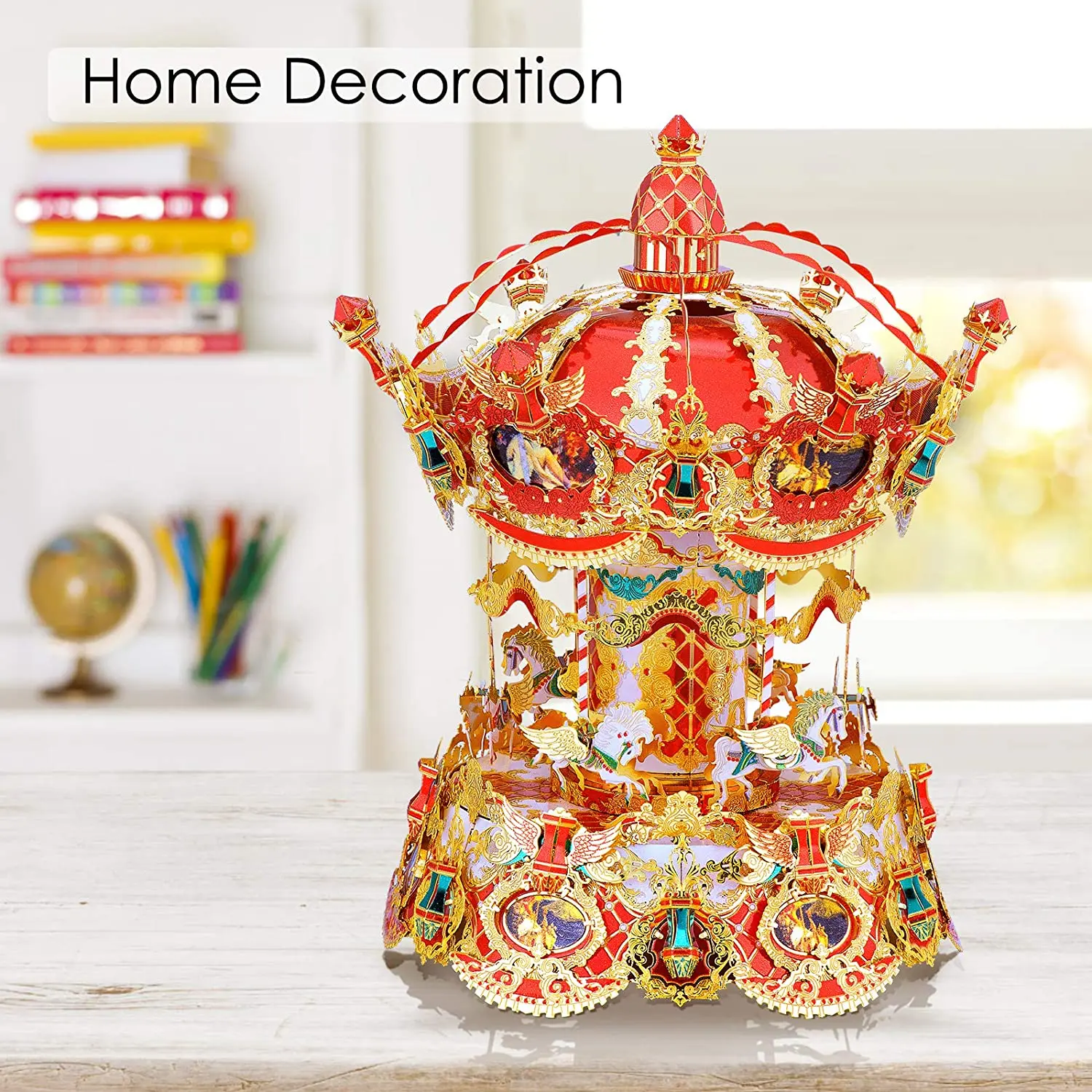 Piececool 3D Puzzles for Adults Metal Carousel Model Kits, 360 Degree Rotating Music Box Merry Go Round Models Building Kits, DI