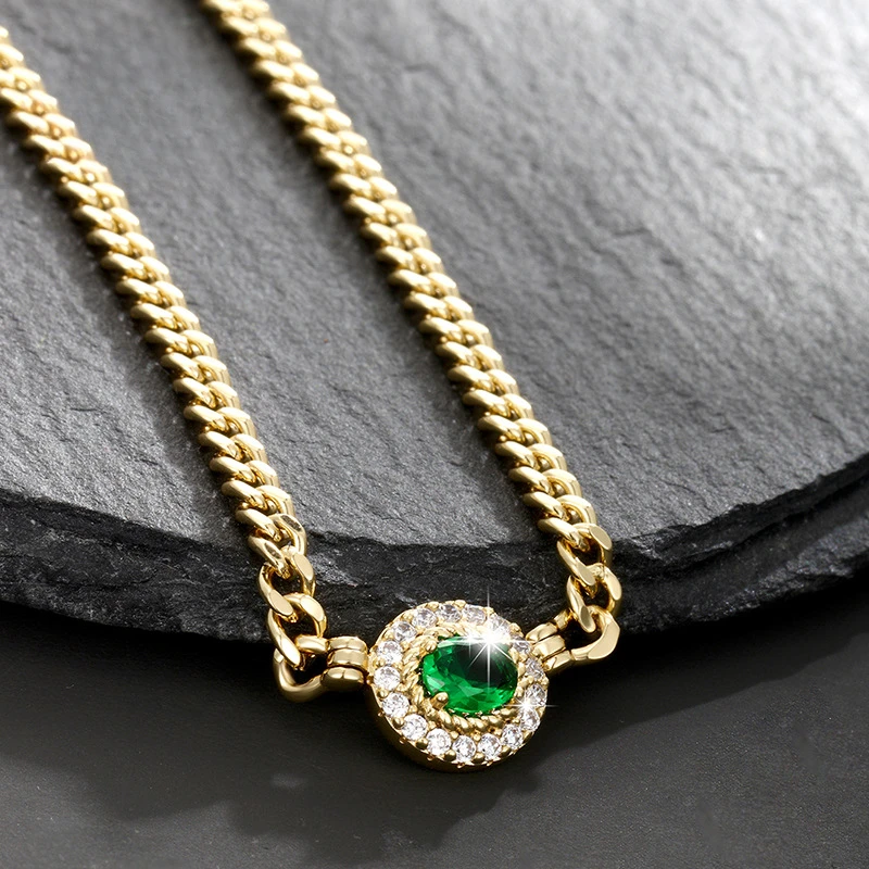 

Light Luxury Emerald Oval Geometric Necklace Vintage Metal Thick Chain Clavicle Chain Female