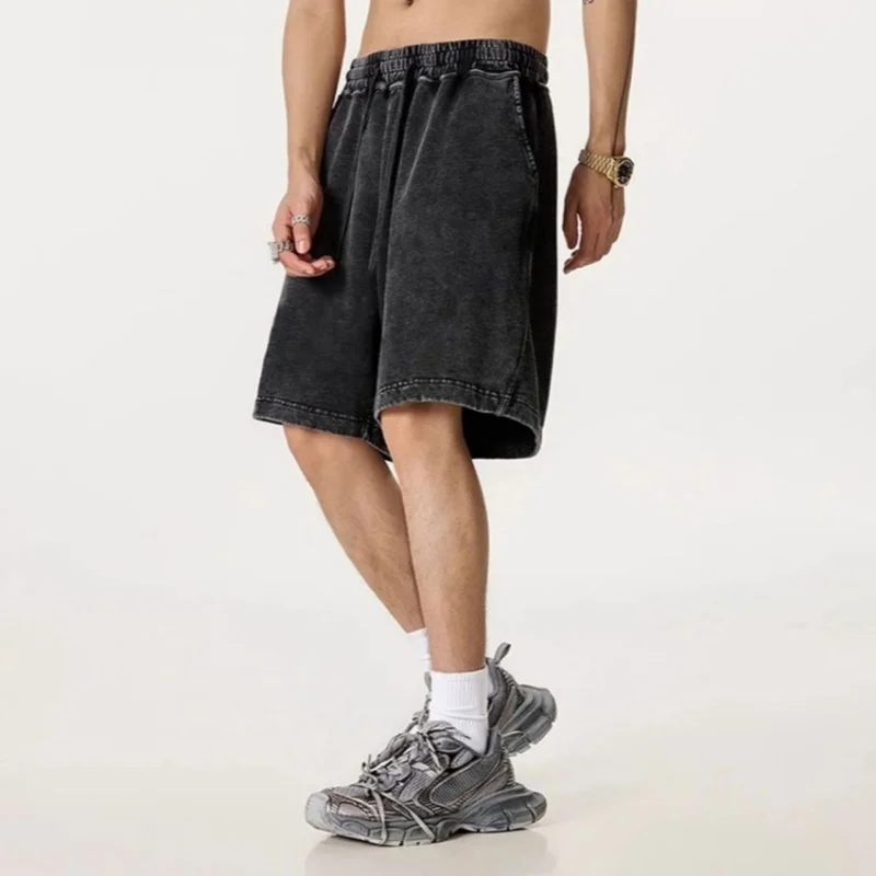 

Летние хлопковые шорты в стиле ретро 2026 для мужчин, унисекс, 320 г кг, потертые спортивные шорты, брендовая одежда