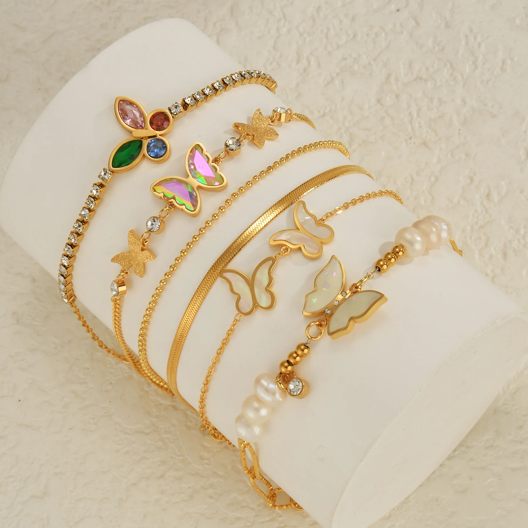 Kissmoon Trendy Stainless Steel Gold Color Exquisite Various Butterfly Bracelet for Womem Girl Brithday Jewelry Accessories Gift