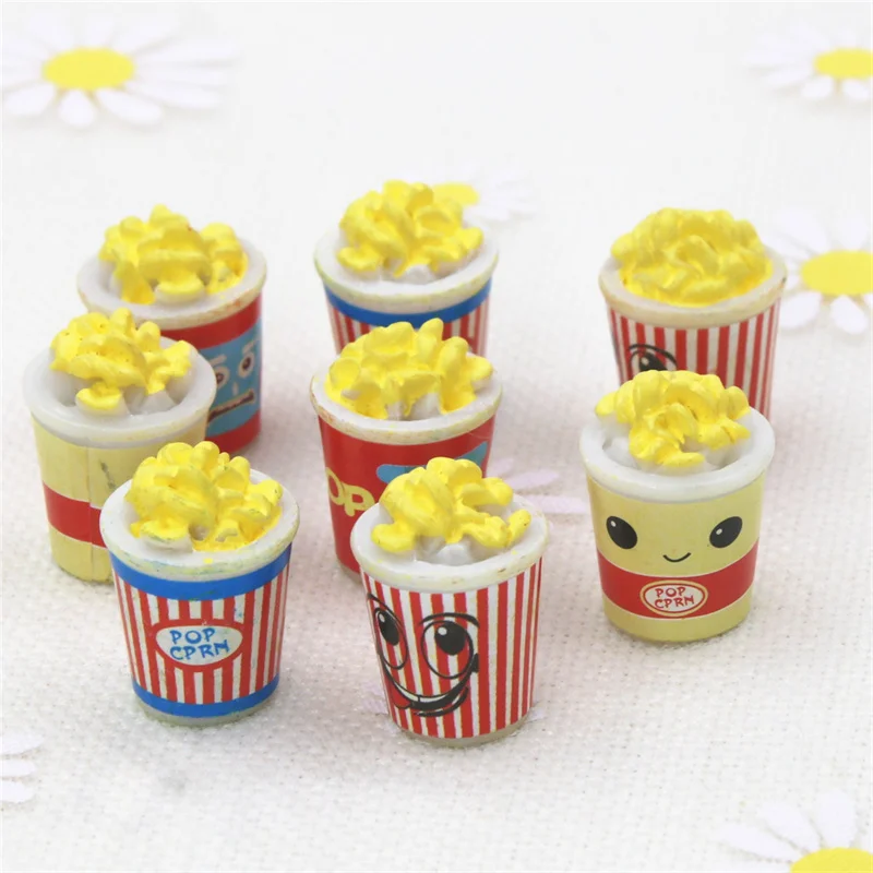 10pcs Resin 3D Popcorn Sweet dessert Flat back Cabochon Miniature Foodl Art DIY Hair Bow Center Scrapbooking Craft