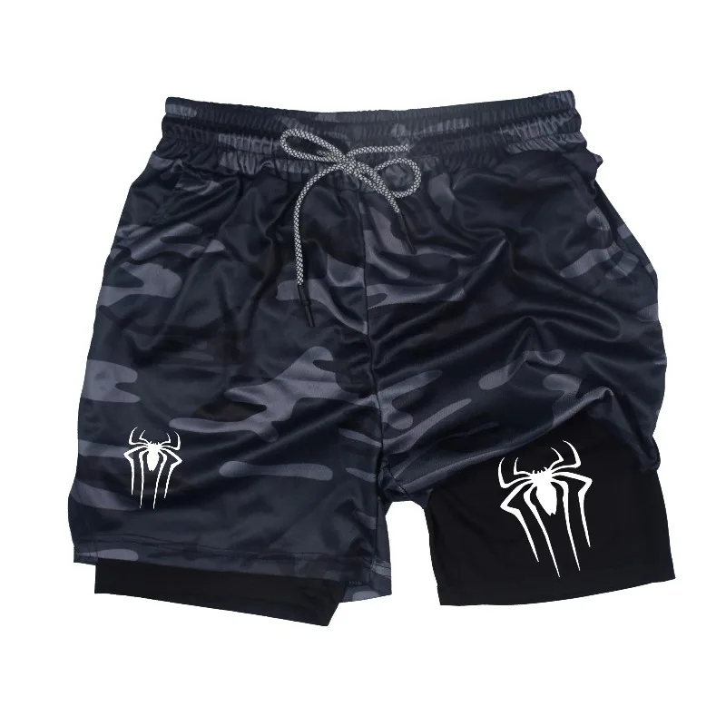 Summer Performance Shorts Men Casual Compression Workout Running Mesh 2-In-1 Sport Jogging Double Deck Phone Pocket Towel Loop