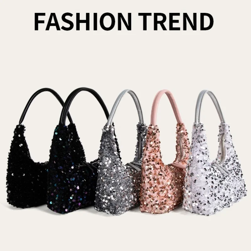 

New Underarm Sequin Niche Spicy Girl Style Shoulder Bag Shiny Hand-Held Stick Bag Versatile Classic Styles Trendy Fashionable