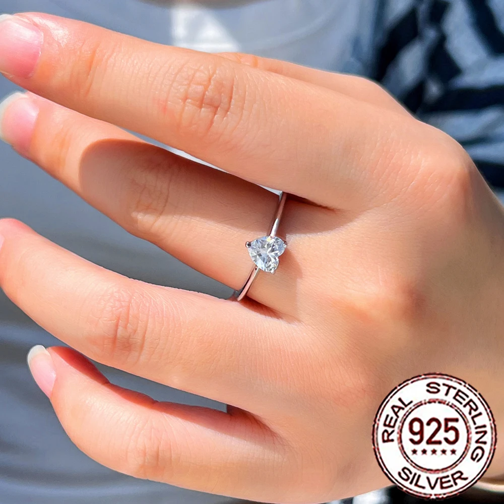 CWWZircons S925 Sterling Silver Brilliant Love Heart Shape Cubic Zirconia Rings for Women Bridal Party Jewelry Accessory SR057