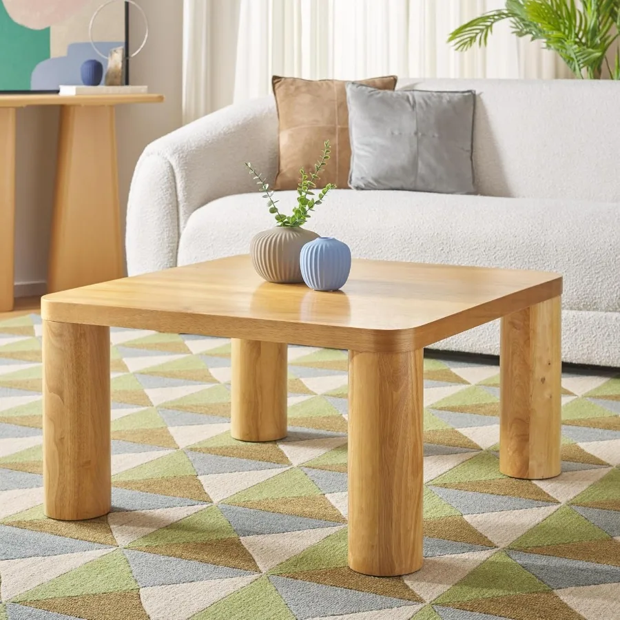 Home Collection Aldous Natural Brown Square Coffee Table for Living Room Office Bedroom Solid Wood, Warm Natural Tone, Rustic E