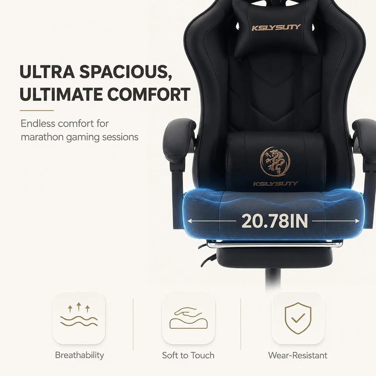 Office Desk Computer Gaming Chair for Adults, Ergonomic High Back Gamer Chair with Massage and Pocket Spring Cushion, Swivel Com view 4