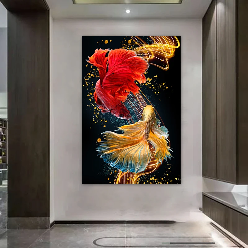 Abstract Fish Posters and Prints Koi Animal Wall Picture Canvas Painting for Living Room Modern Home Decoration Porch No Frame