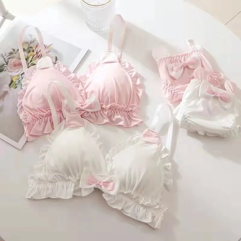 Little White rabbit ears girls underwear set Japanese girls pure desire small chest thin bra without underwire