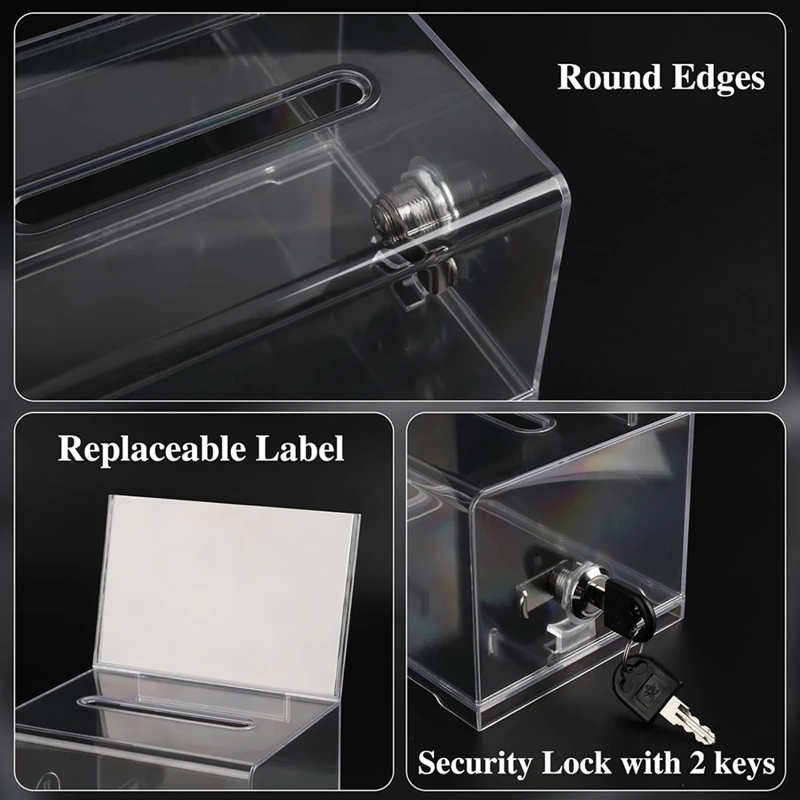 Clear Donation Box With Lock,2 Pack Ballot Box With Sign Holder,Suggestion Box For Fundraising, Voting Box