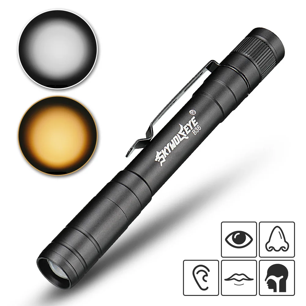 Portable-Flashlight LED-Flashlight LED Yellow White Light Mini Dual-Light White Light-Yellow-Light Camping Pen Style-Light