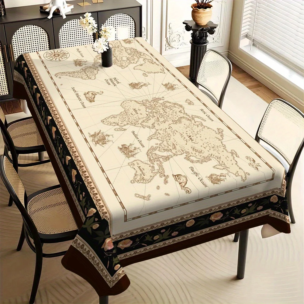 Waterproof Tablecloth Empire Map Print Dust Cover for Dining Room Buffet Table Linen