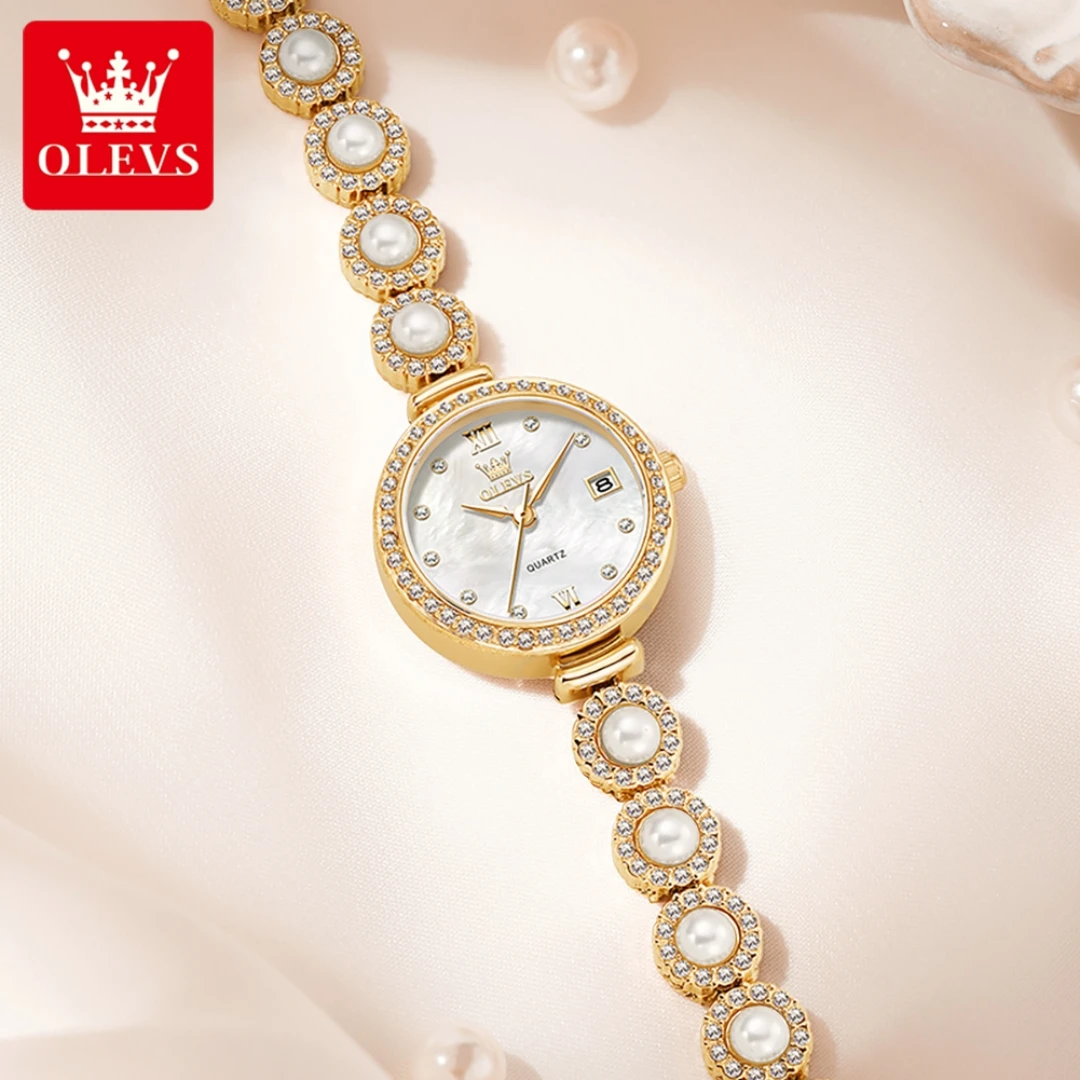 ساعة OLEVS 5635 كوارتز عصرية هدية دائرية الشكل من الفولاذ المقاوم للصدأ وحزام ساعة يد بتقويم