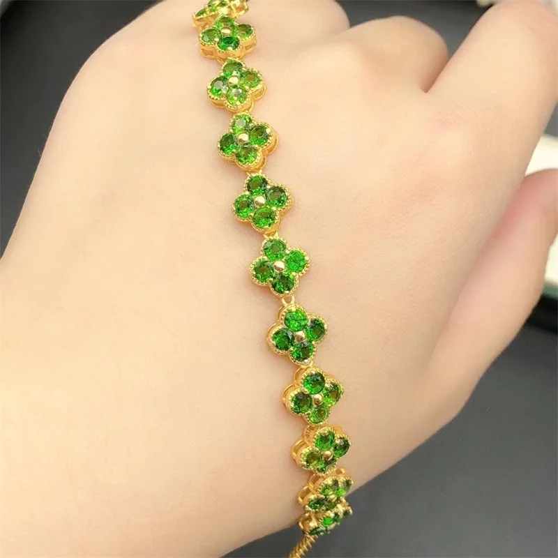 

New natural diopside bracelet, genuine 925 silver inlay, finely crafted, exquisite and fashionable