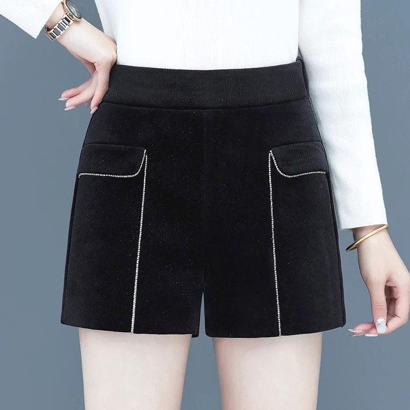 

High Waist Velvet orts Women's Casual Faion Diamond Embellied Boot Cut Pants Autumn Winter New Sle plus Size Straight...