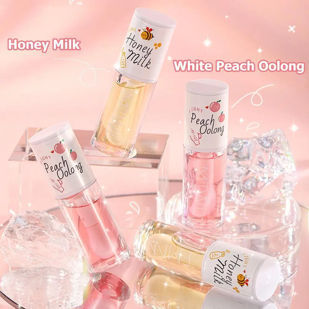 

Peach Honey Lip Oil Relieves Dry Moisturizing Lip Gloss Fades Lip Lines Water Light Lips Big Brush Head Korean Makeup Lipstick