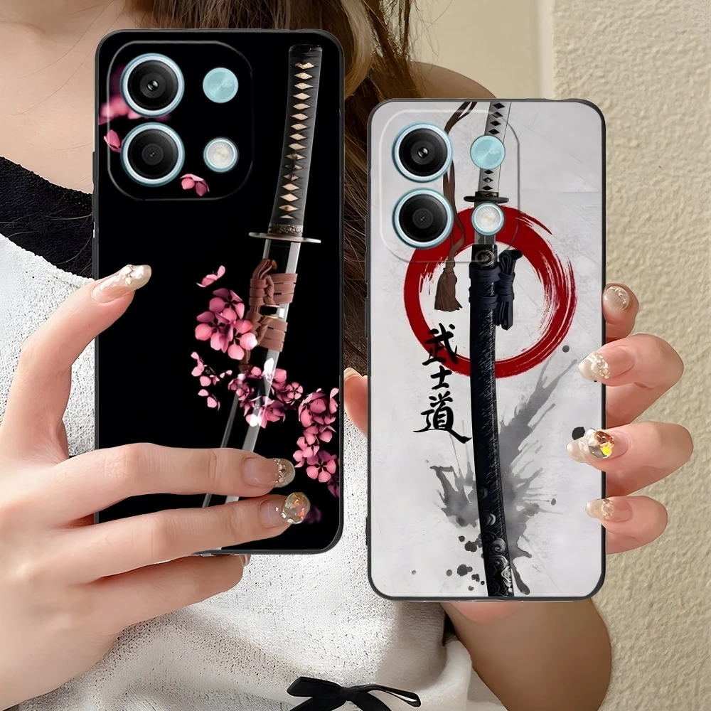 Katana Samurai Ronin Mobile Cell Phone Case for Xiaomi Redmi Note 13 12 11 10 9 8 7 6 S A Pro Lite Plus 5G Black Cover Shell