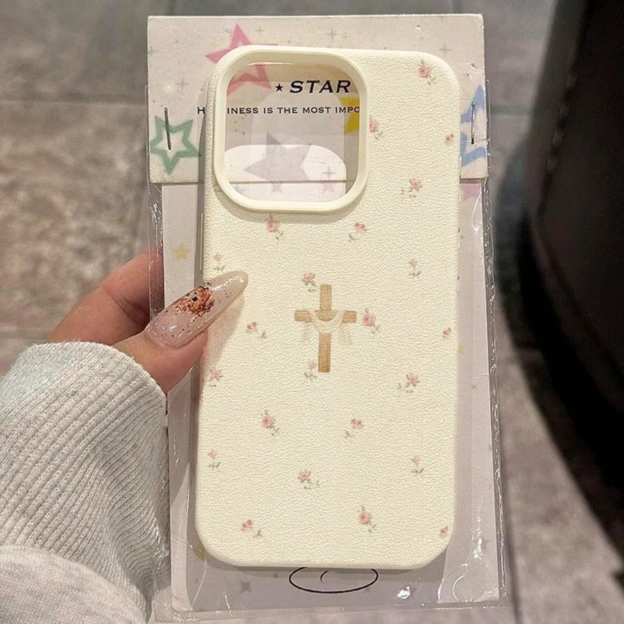 For Samsung Galaxy S26 S25 S24 S23 Ultra S22 Plus S21 FE A17 A37 A57 A56 A55 A54 Floral Religious Cross Pattern Phone Case Cover
