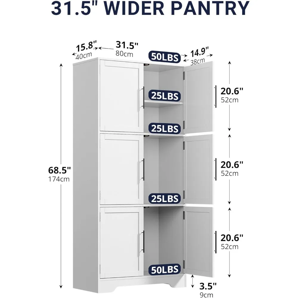ตู้เก็บของในครัว, ตู้เก็บของไม้สไตล์โมเดิร์น, ตู้เก็บของในครัวแบบตั้งพื้นสูง 68.5 นิ้ว กว้าง 31.5 นิ้ว