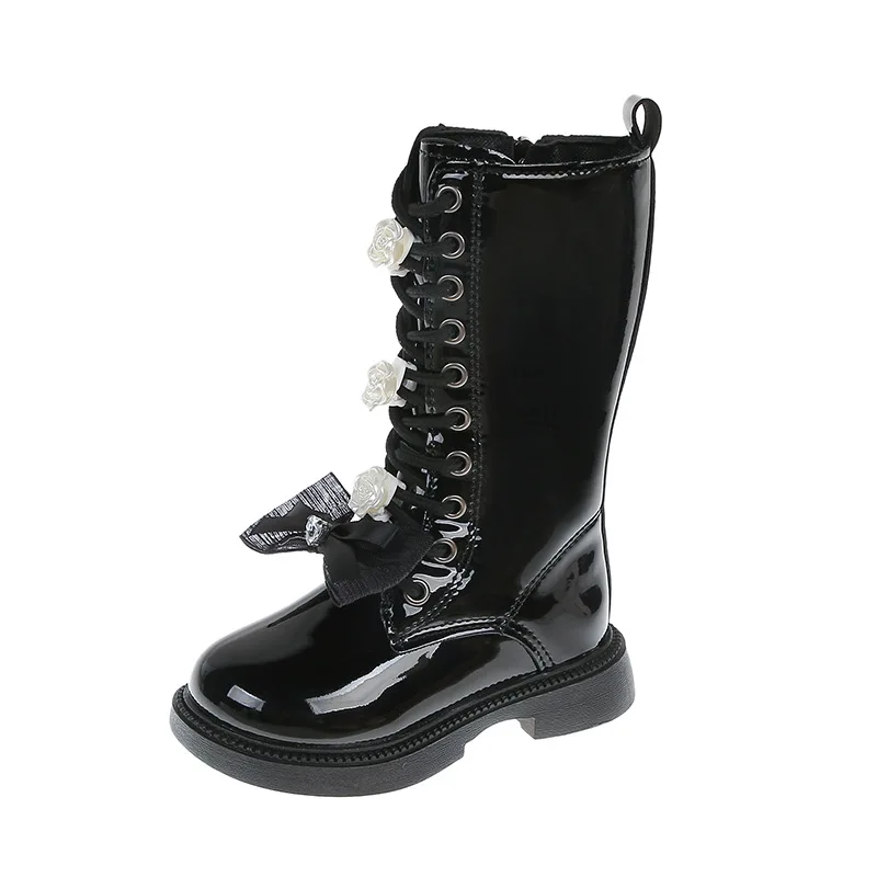 

Детские зимние ботинки принцессы, новинка 2023 года, корейское издание, сапоги со средним бантом для девочек, модные нескользящие удобные универсальные зимние сапоги для девочек