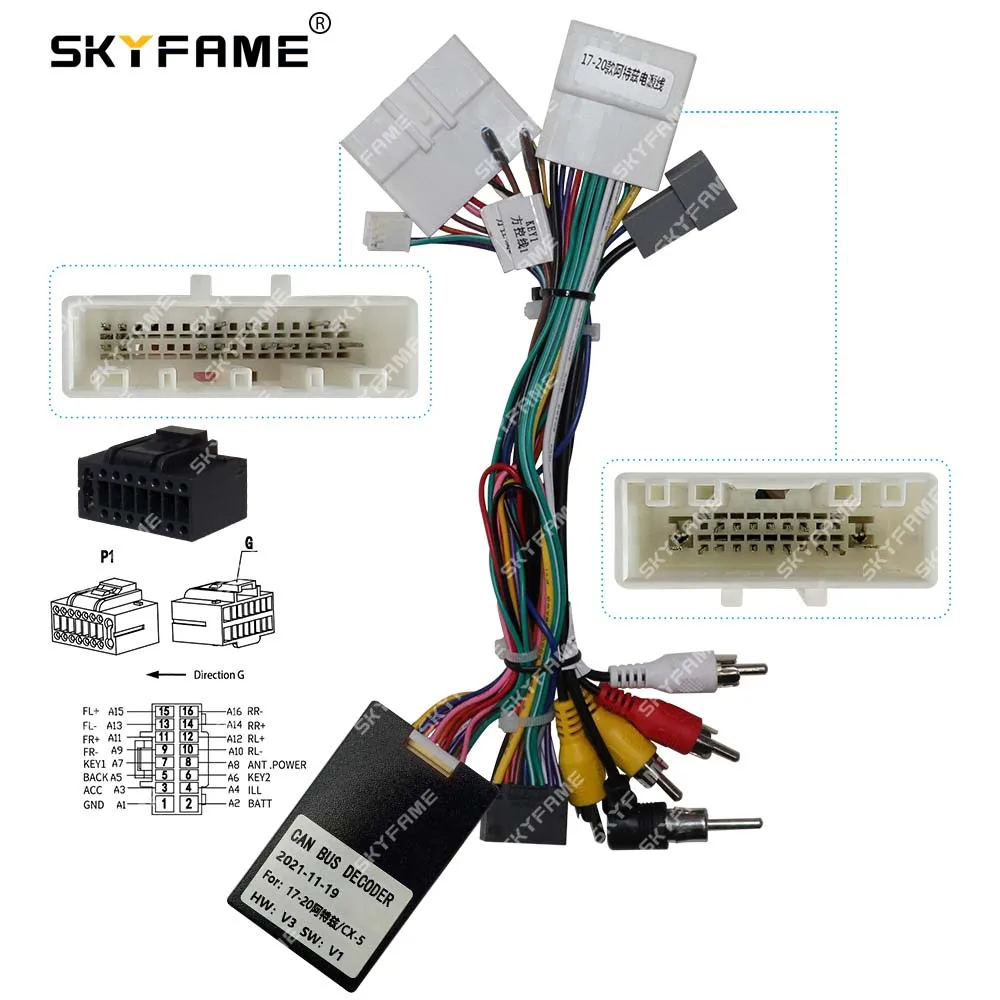 SKYFAME Car 16pin Wiring Harness Adapter Canbus Box Decoder Android Radio Power Cable  For Mazda 6 Atenza/CX-5 Mazda 3 Axela