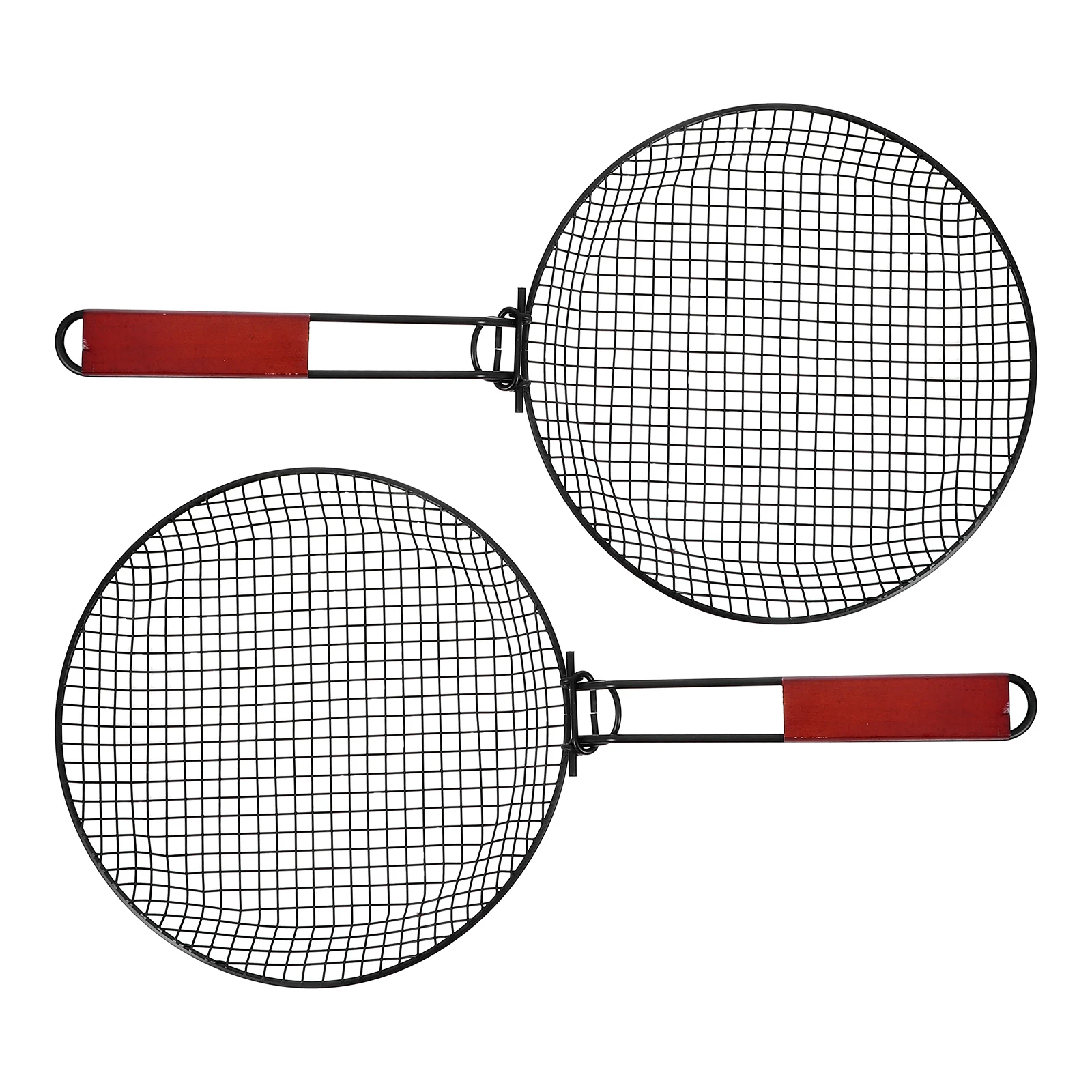 

2 Pcs Deep Fryer Basket Outdoor Grill Foldable French Round Stainless Steel Wooden Wire Pans for