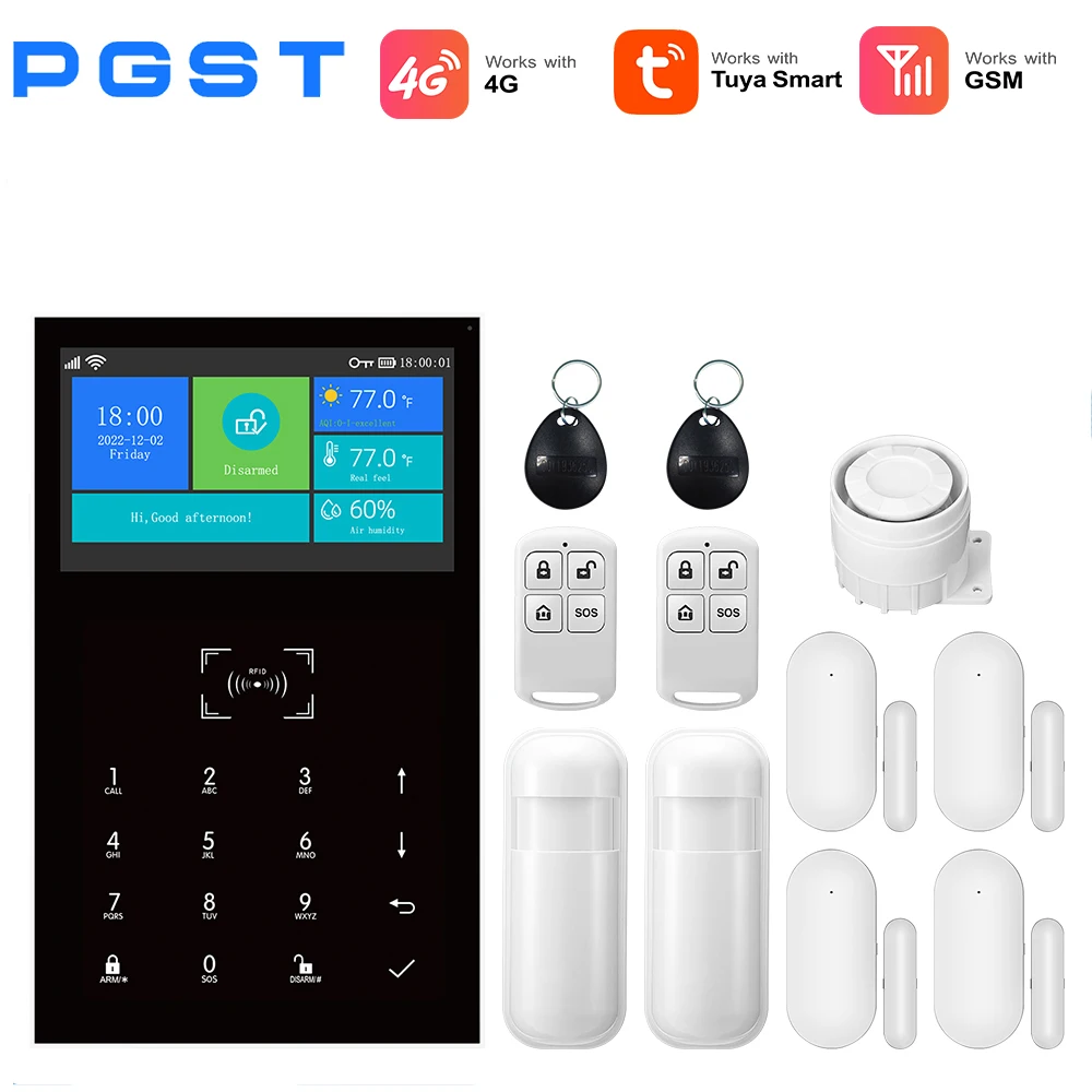 4G Alarm Beveiligingssysteem Tuya Smart Home GSM Inbraakbeschermingsset met Deur Raamsensor voor Familiehuis Appartement Kantoor