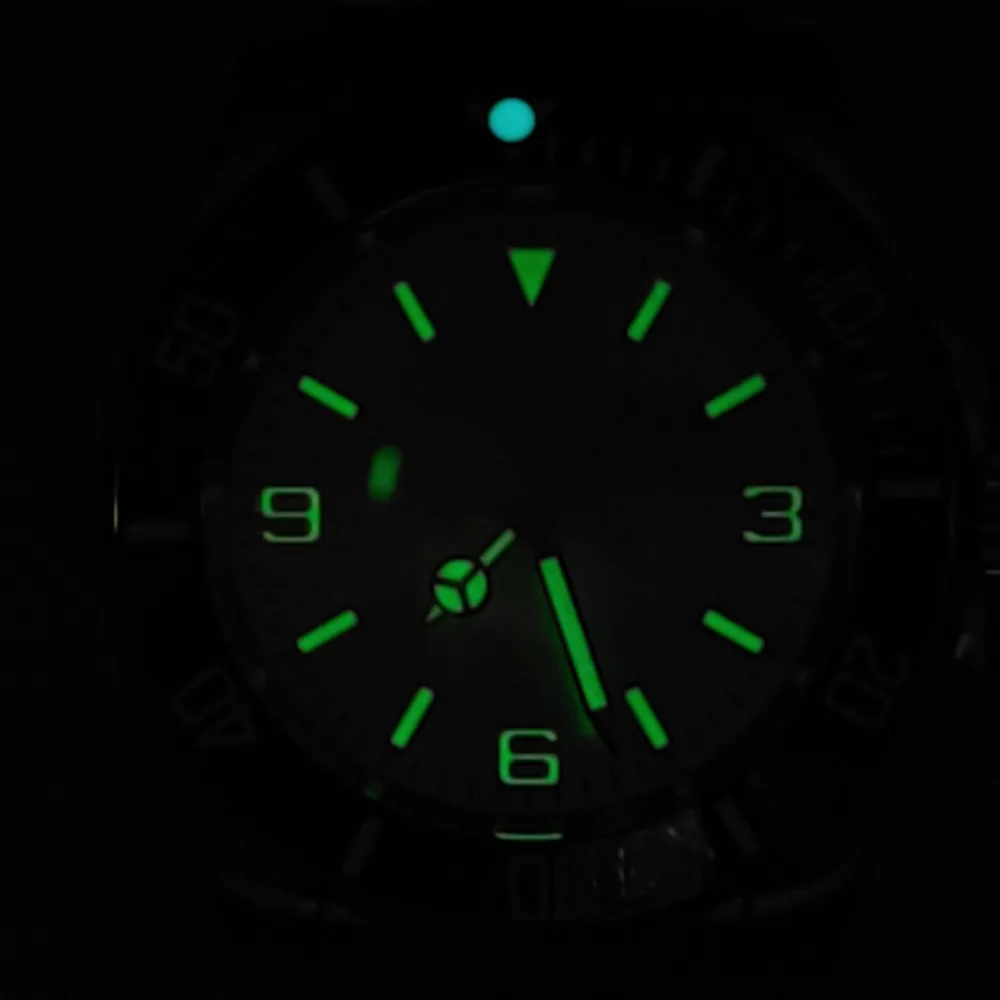 40mm retro discar água fantasma safira vidro visor luminoso 904L fino aço NH35A movimento totalmente automático relógio mecânico