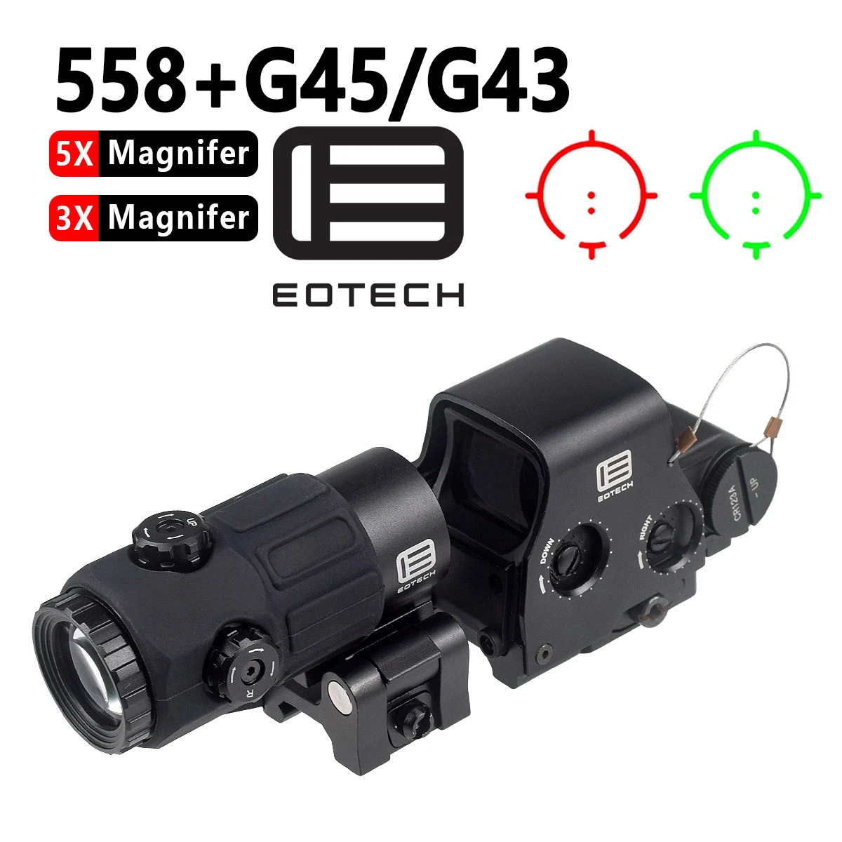 EOTECH G43 G33 G45 3X 5X Magnifier Scope EOTECH 558 Holographic Collimator Red Dot Sight 20mm Rail Hunting Airsfot Optics Scope view 2