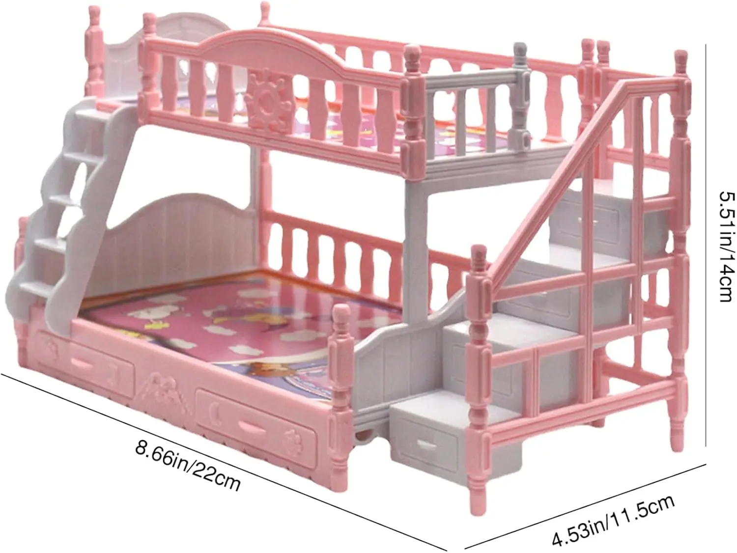 Dollhouse Mini Bed Miniatures Bunk Bed Small Double Bed Doll Bunk Bed with Ladder Dollhouse Furniture Decoration Accessories DIY