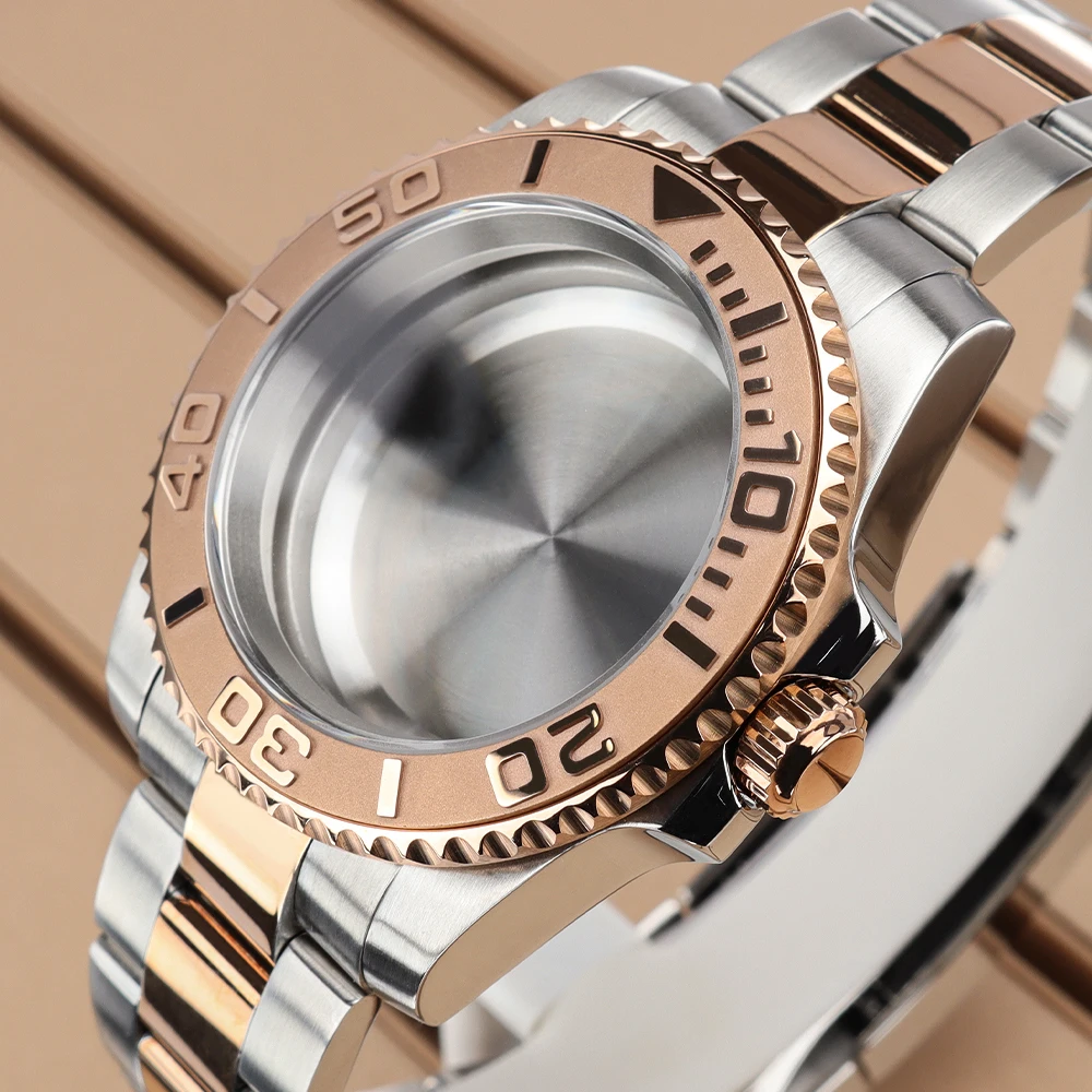 Silver Rose Gold 40MM Watch Case Sapphire Glass For YACHT-MASTER NH35 NH36 NH34 Miyota 8215 ETA2824 Movement Hot Sale Watchbands