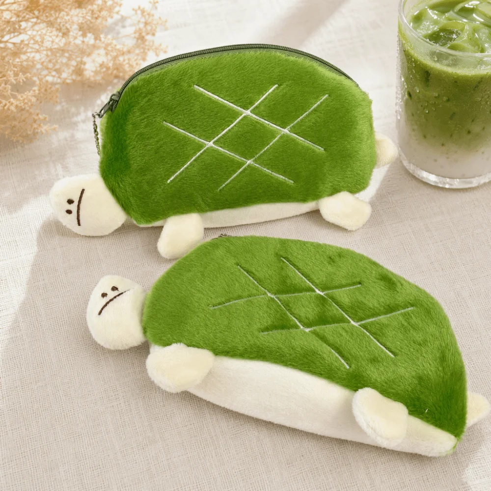 Creative Zipper Closure Turtle Pencil Pouch Cartoon Large Capacity Pencil Bag Funny Soft Lipstick Earphone Bag Travel