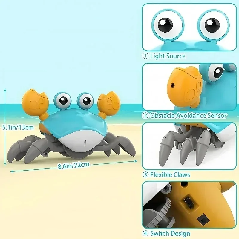 Dança Crab Sensing Toy para bebês, rastejando, interativo, escapar, caranguejos, música, Toddle Box, presentes de aniversário