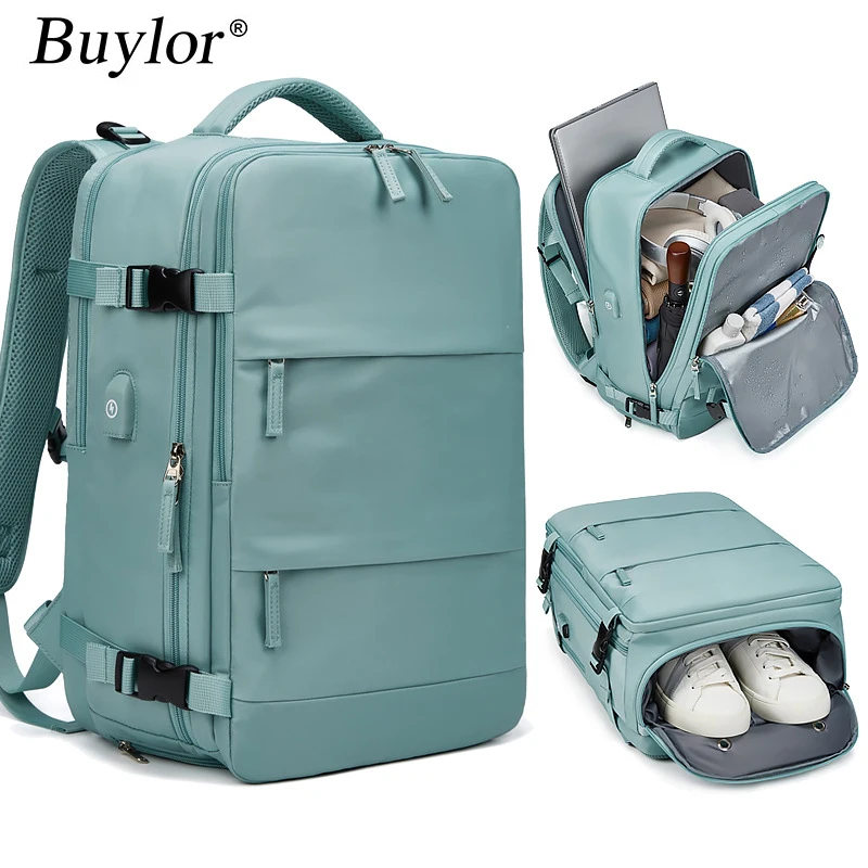 Buylor-Mochila de Viagem Multifuncional para Mulheres, Mala de Grande Capacidade, Mochila de Carregamento USB, Bolsa de Bagagem de Curta Distância