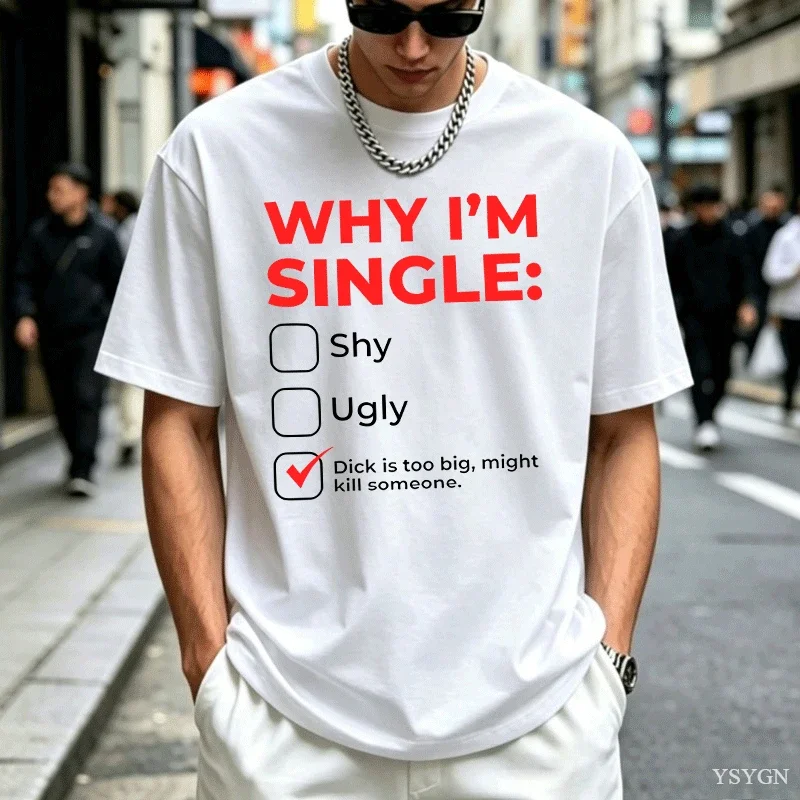 Men Funny Why I'm Single Checklist Graphic T Shirt Summer Casual Short Sleeve Crew Neck Tees Humorous Cotton Tops Clothing