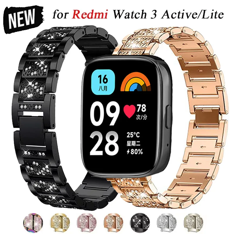 Diamantarmband für Redmi Watch 3 Lite/3 Active, atmungsaktives 22-mm-Metallarmband für Damen, Armband für Redmi Watch 5 Active/5 Lite