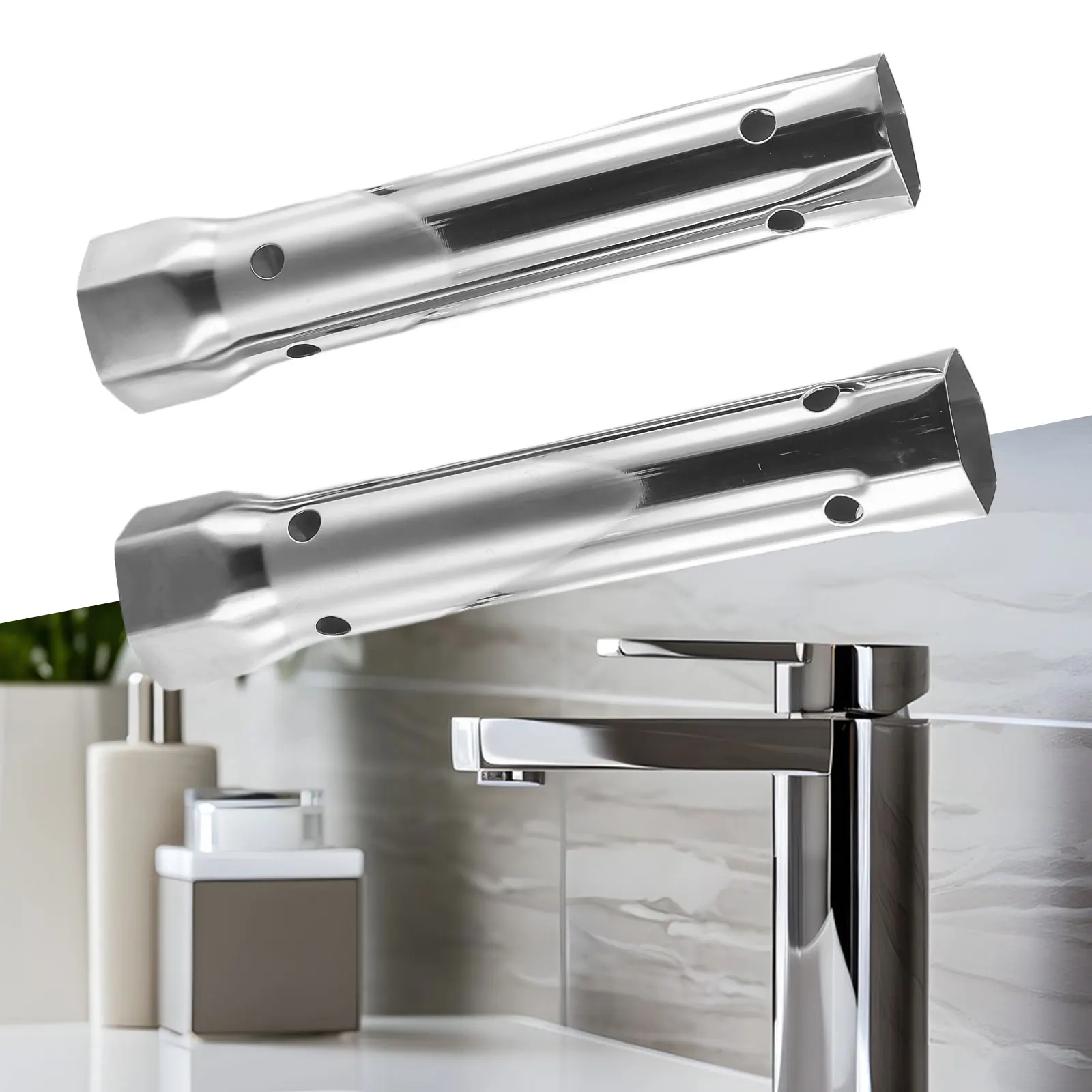 

2pcs Faucet Wrench Bathroom Garden Anti-corrosion Common Faucet Installations Silver Sink Strainer Stainless Steel