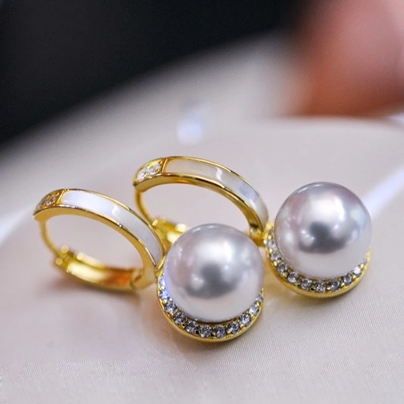 

MeiBaPJ 8-9mm Natural White Semiround Pearl Fashion Shell Stud Earrings 925 Silver Fine Wedding Jewelry for Women