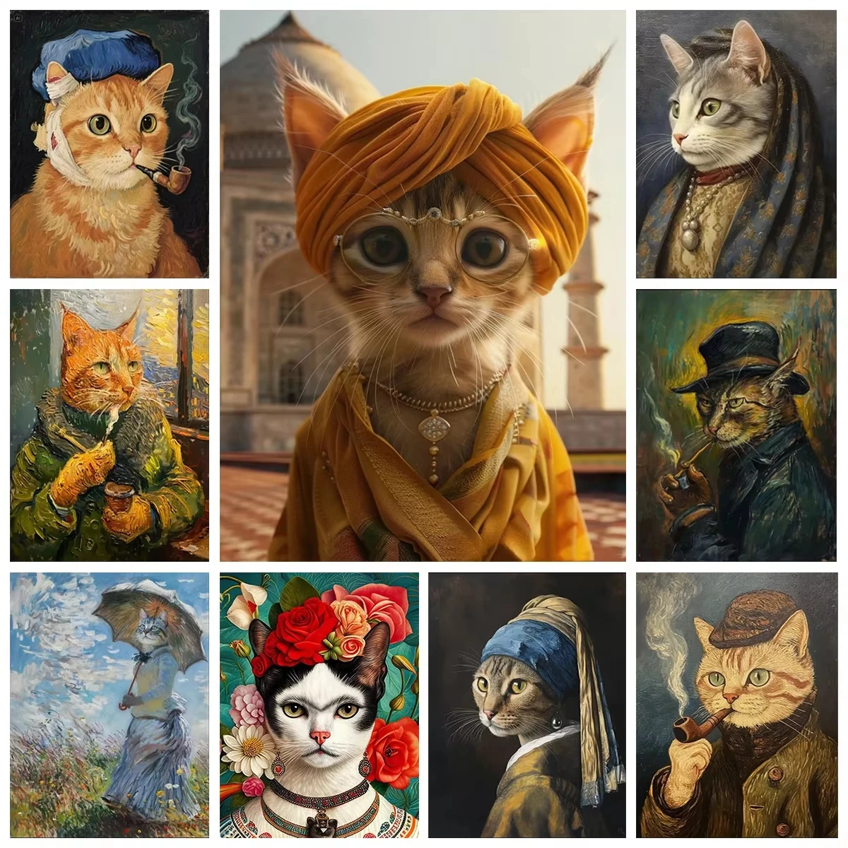 

Кошка в жемчужном ожерелье, различные кошки, сделай сам, цифровая картина маслом, семейные друзья, вечерние, ручная роспись, украшение для дома, стены