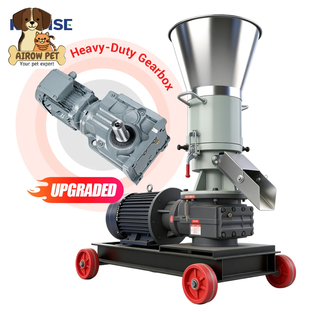 AIROW New Kawise Versatile Electric Pellet Machine with Wheels for High Quality Feed & Fuel Pellets 200-250kg/h Capacity