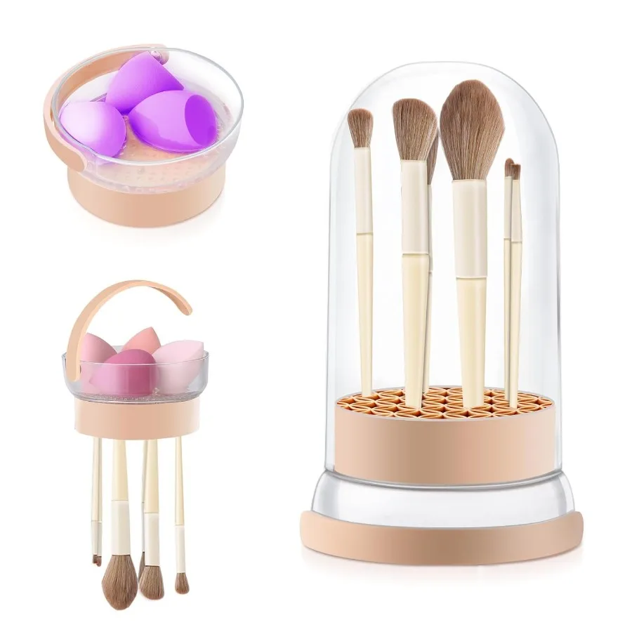 

Makeup Brush Cleaner Bowl 3 in 1 Makeup Brush Cleaner Mat and Dryer Waterproof Makeup Brush and Sponge Cleaner with Lid Khaki