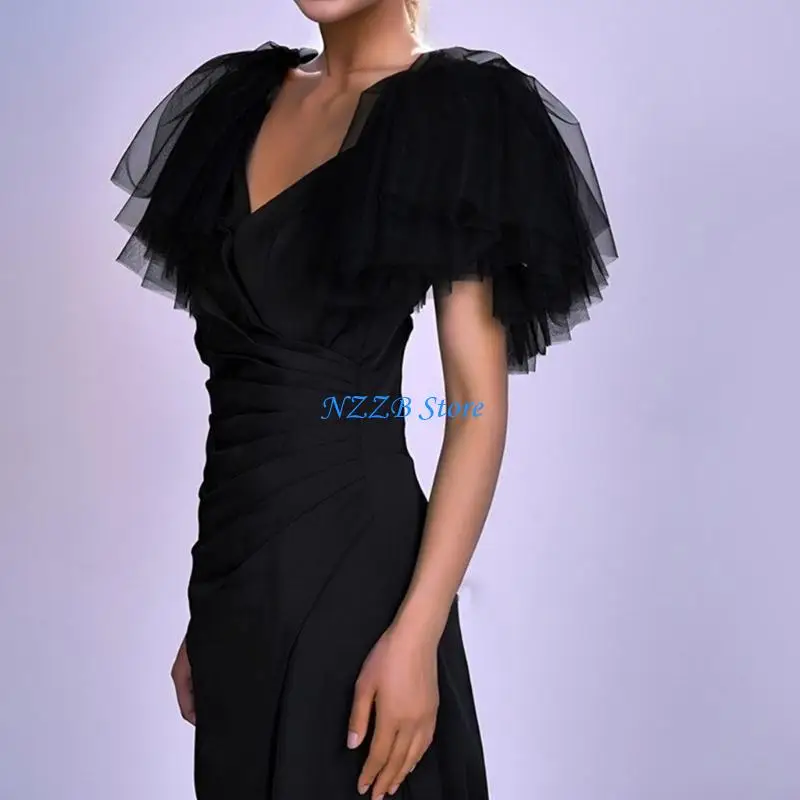 

T21F Epaulet Shoulder Cover Tulle Wing for Dance Stage Play Carnivals Bride Evil Wing Mesh Costume