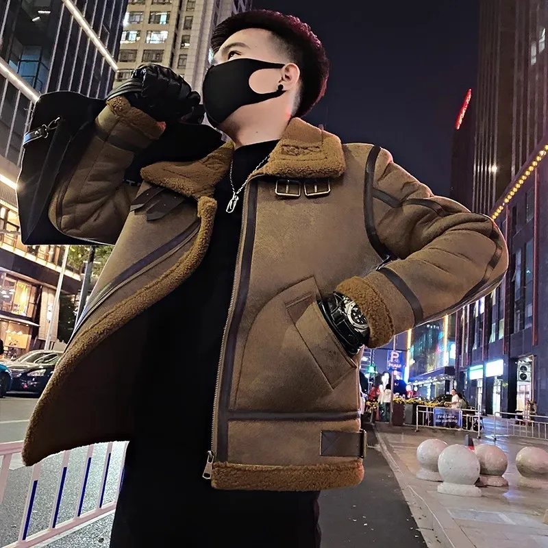 

Коричневая повседневная утепленная зимняя куртка для мужчин, приталенная, теплая, из кожи и меха, с хлопковой подкладкой, ветрозащитная, грязеотталкивающая
