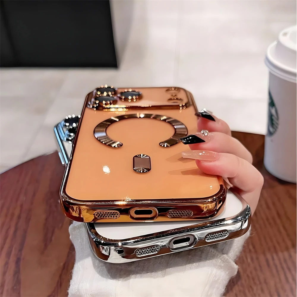 Luxuriöse, stoßfeste Silikon-Magnet-Hülle mit Beschichtung für iPhone 17 16 15 14 13 12 18 Pro Max, kompatibel mit Magsafe kabelloser Ladung, transparente Abdeckung – Detail 3