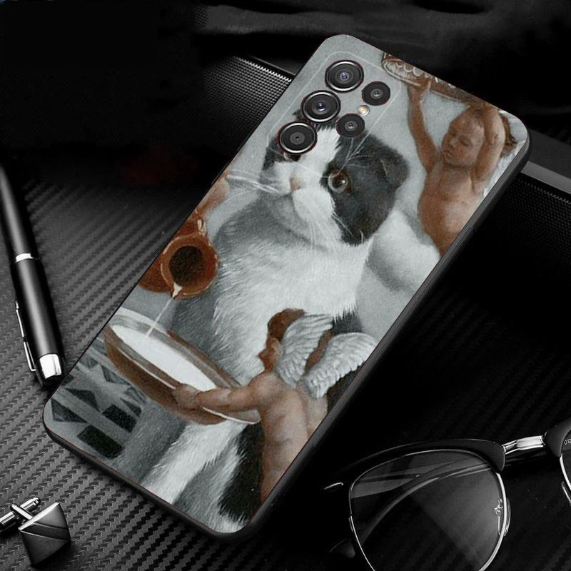 

Phone Case For Samsung Galaxy S25 S24 S23 S22 S21 Ultra S24 S23 S22 S21 S25 Plus S24 S20 FE Art Black Cat Wave Van