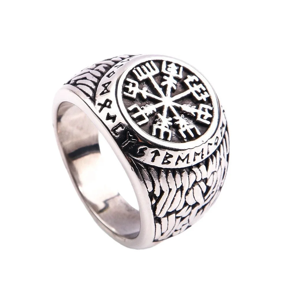 New Vintage Minimalist Trend Niche Viking Rune Stamp Scandinavian Ring Men\'s Domineering Punk Nordic Amulet Jewelry Accessories