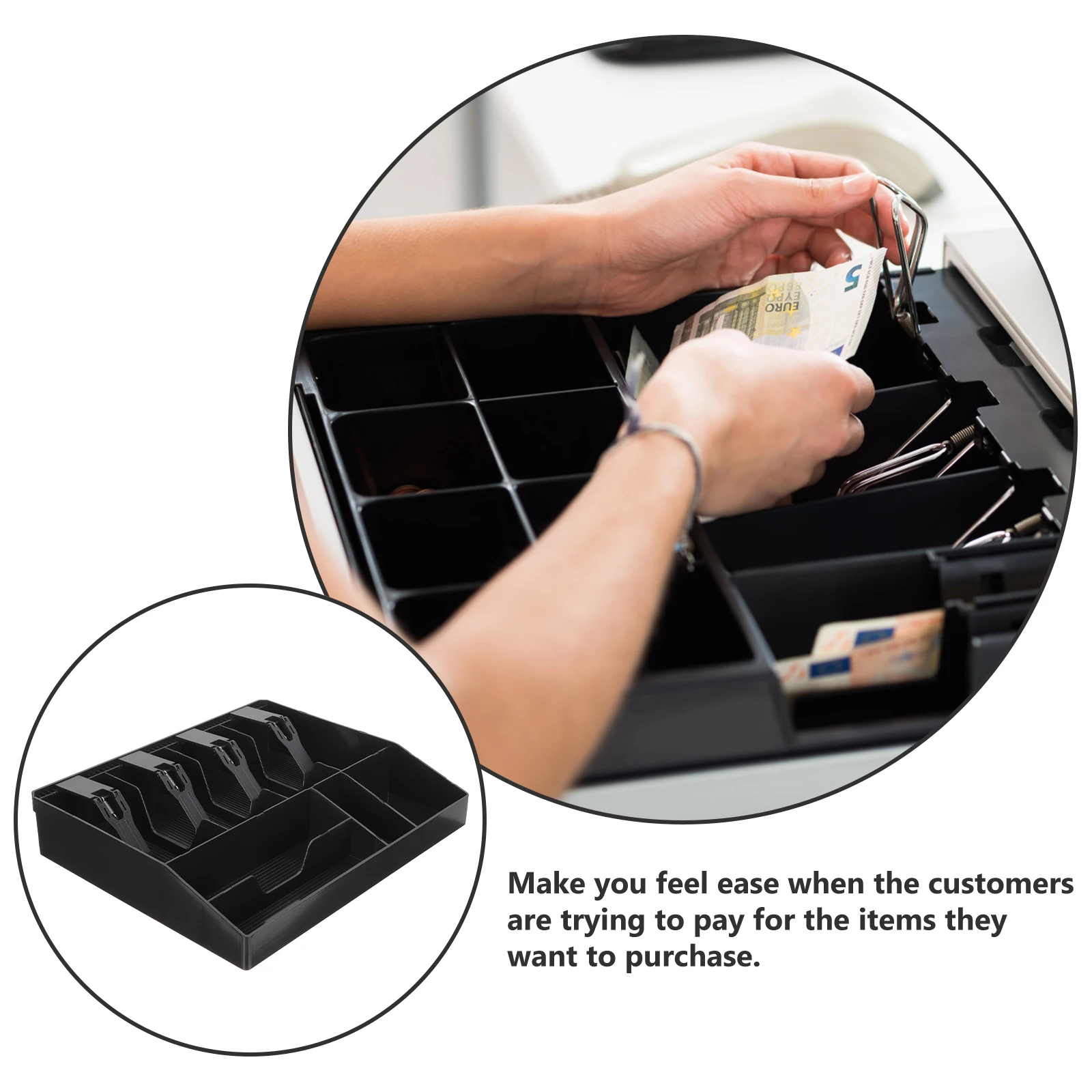 

Cash Register Money Organizer Counter Tray Drawer Multiple Compartment Storage Cashier Box Acrylic Material Iron Clip