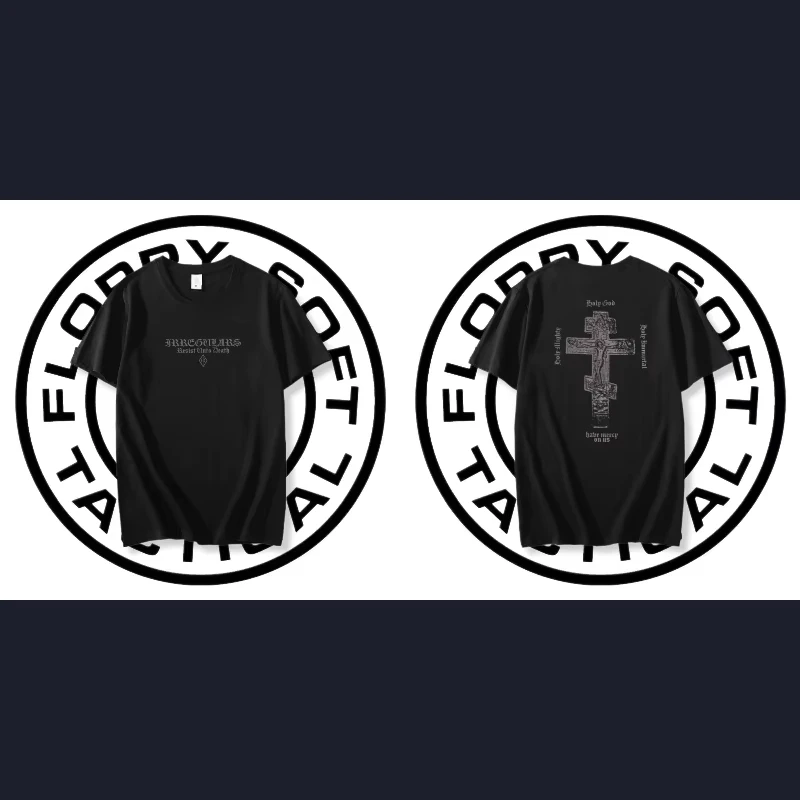 T-Shirt mit christlichem Kreuz-Motiv | Vintage Militär-Streetwear-T-Shirt, Glaubensbasiertes Kurzarm-Oberteil für Männer – Detail 7