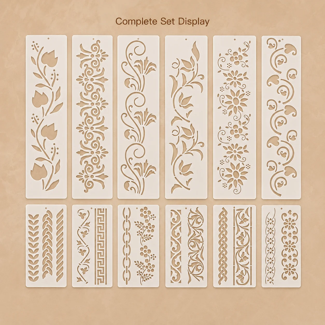 12Pcs 2.95x11.8in Floral Border Stencils Reusable PET DIY Painting Stencils Vine Pattern Craft Templates Wall Wood Fabric Decor - view 2