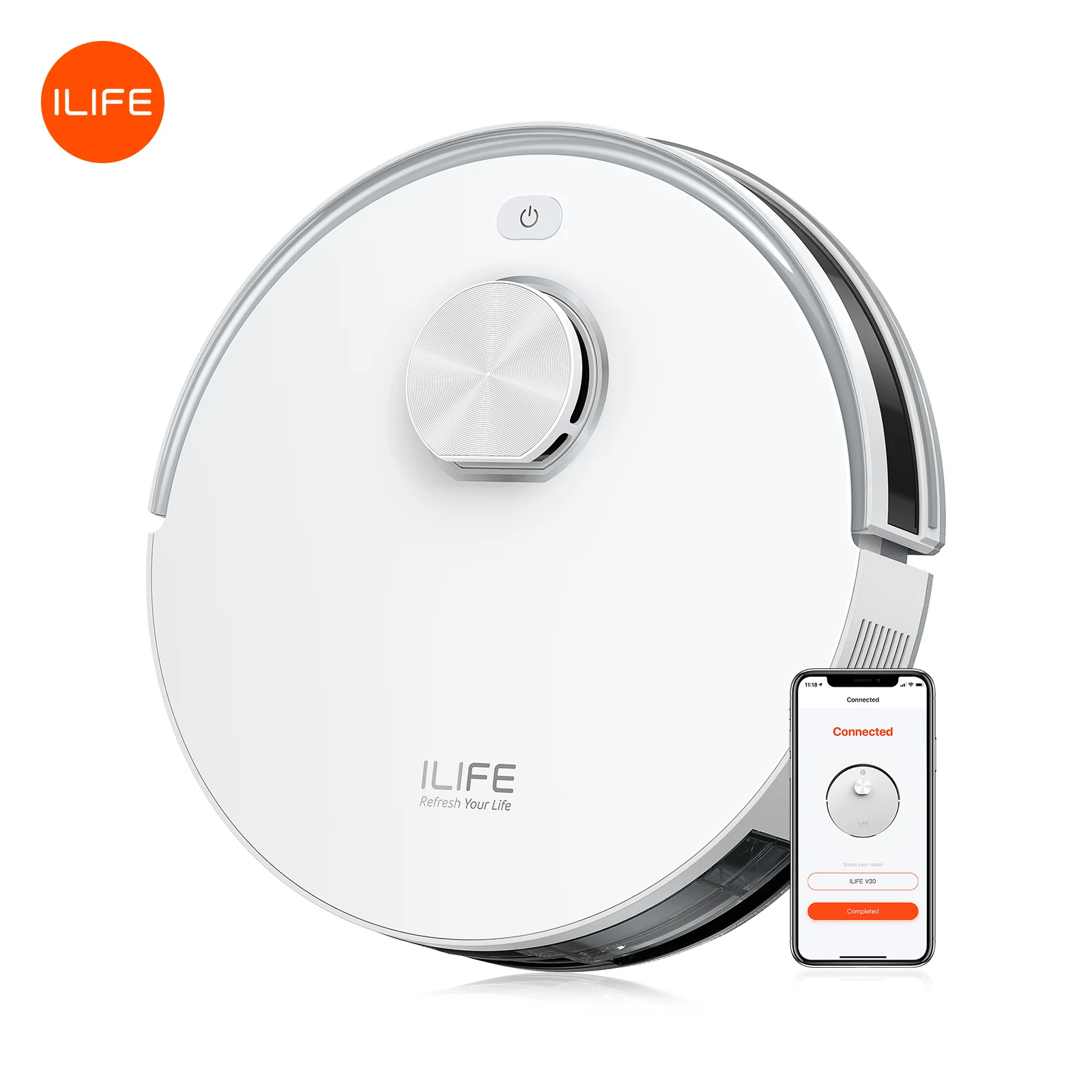 Odkurzacz automatyczny ILIFE V30, nawigacja laserowa, siła ssania 10000Pa, czas pracy do 150 minut, sterowanie przez aplikację, możliwość dostosowania czyszczenia.
