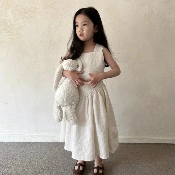 

2026 New Girls Summer Cotton and Hemp Fashion Top Skirts Childrens Two Piece Set
